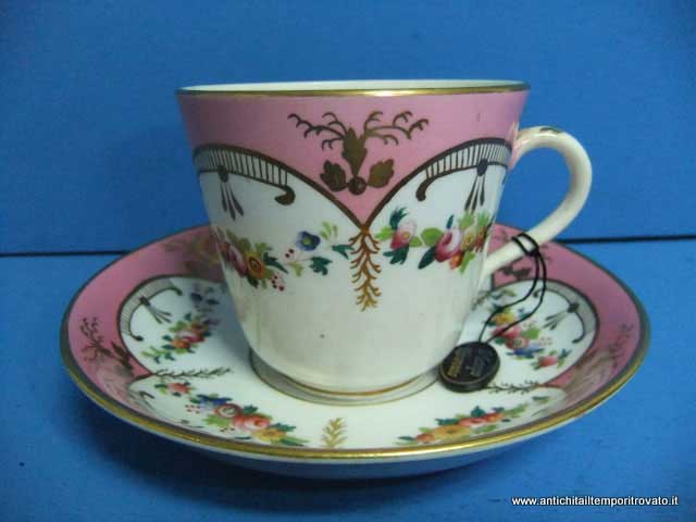 Tazza rosa, oro e ghirlande - Antica tazza