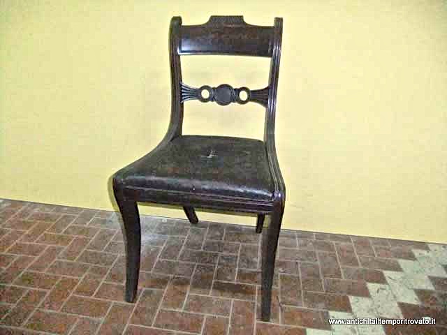 Lotto di quattro sedie Regency in mogano - Antico set di 4 sedie inglesi intagliate del periodo Regency