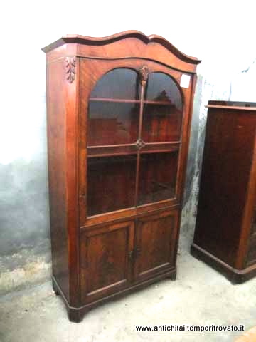 Antica vetrina tedesca fine 800 - Vetrina d`epoca biedermeier in mogano e piuma