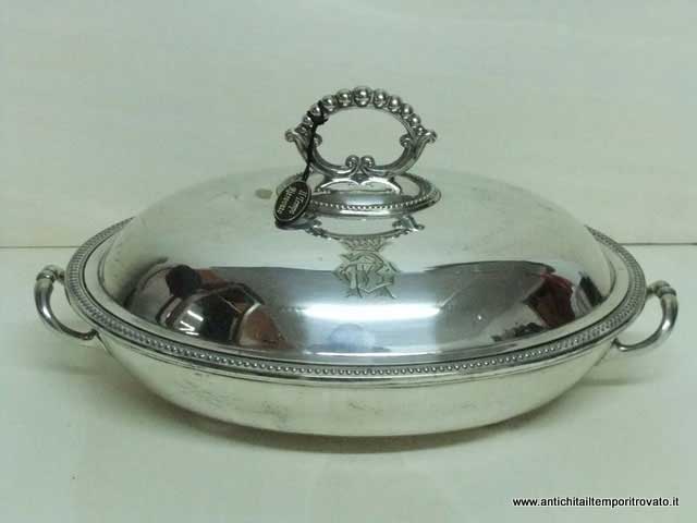 Antica legumiera silver plate con iniziali - Antico entree dish inglese