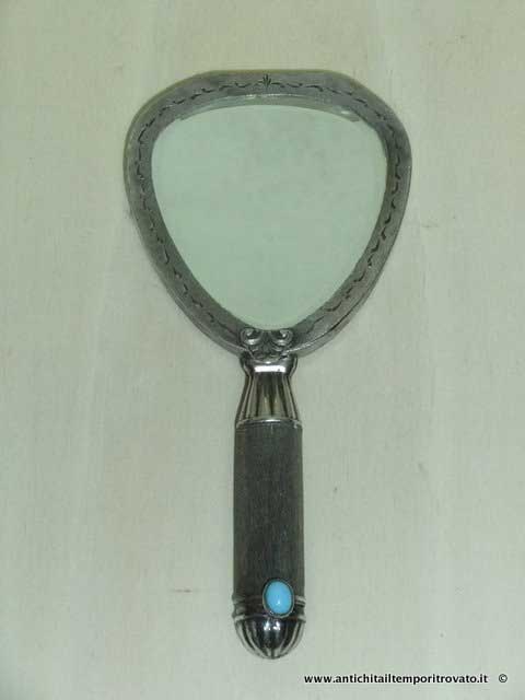 Specchietto antico con portacipria - Specchietto in argento con portarossetto