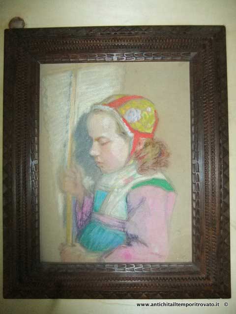 Bambina con costume sardo G. B. Rossino - Pastello bambina sarda di Giovanni Battista Rossino
