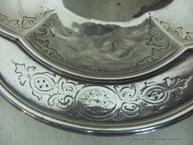 Oggettistica d`epoca - Calamai - Calamaio tondo cesellato Antico calamaio argento e cristallo - Immagine n°3  