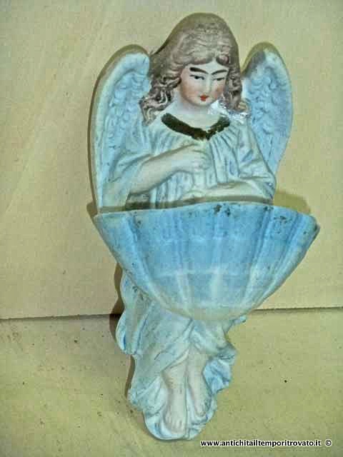 Antica acquasantiera con angelo - Acquasantiera antica