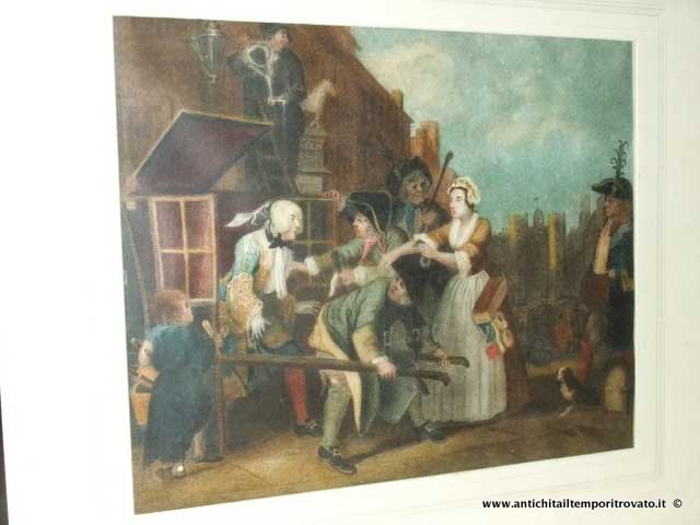 Oggettistica d`epoca - Stampe e dipinti - Acquatinta di William Hogarth Antica acquatinta a colori Vittoriana - Immagine n°4  