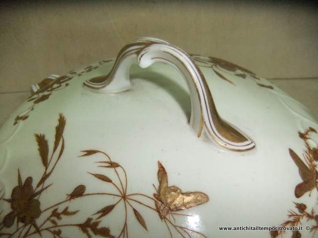 Oggettistica d`epoca - Zuppiere e risottiere - Zuppiera in porcellana bianca e oro Antica zuppiera dipinta in oro - Immagine n°4  