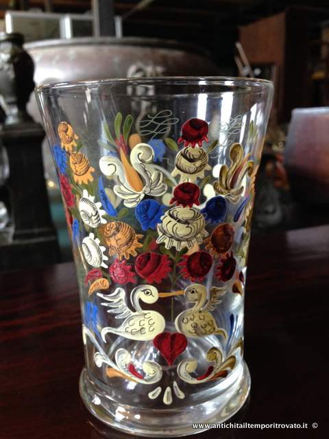 Oggettistica d`epoca - Vetri e cristalli - Bicchiere soffiato dell`800 Antico bicchiere dipinto - Immagine n°3  