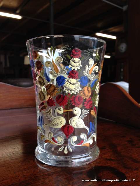 Oggettistica d`epoca - Vetri e cristalli - Bicchiere soffiato dell`800 Antico bicchiere dipinto - Immagine n°5  