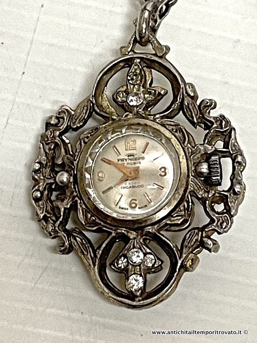 Antico orologio pendente in argento - Antico ciondolo con orologio in argento