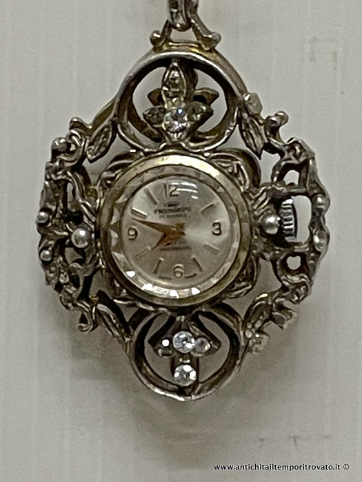 Gioielli e bigiotteria - Pendenti - Antico orologio pendente in argento Antico ciondolo con orologio in argento - Immagine n°4  