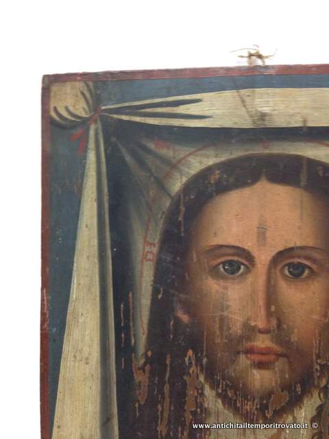 Oggettistica d`epoca - Arte sacra - Antica icona del 900 Antica icona dipinta a tempera su legno rappresentante Gesu - Immagine n°4  