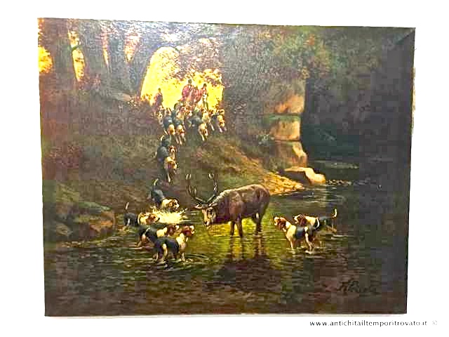 Oggettistica d`epoca - Stampe e dipinti
Antico olio su tela: caccia al cervo - Dipinto ad olio Caccia al cervo
Immagine n° 