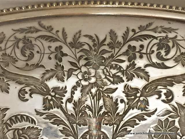 Sheffield d'epoca - Cestelli  - Antico cestello decorato con fiori Cestello d`epoca con manico in silver plate - Immagine n°8  