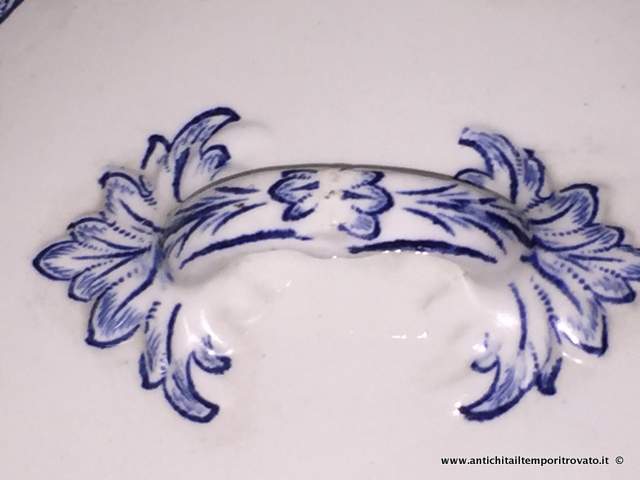 Oggettistica d`epoca - Zuppiere e risottiere - Zuppiera decorata con fiori blu Antica zuppiera liberty - Immagine n°7  