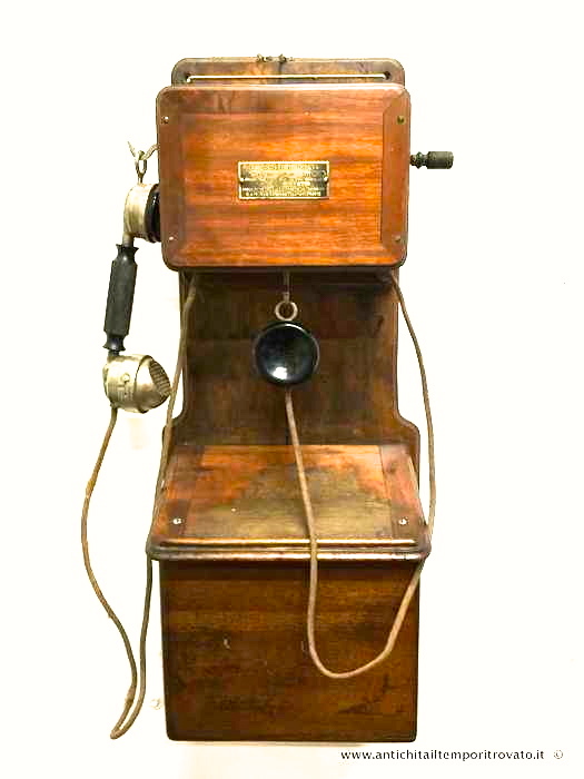 Antico telefono statale francese 1910 - Antico telefono in mogano del 1910