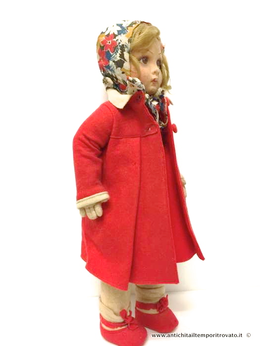 Bambola Lenci - Antica bambola con cappottino rosso
