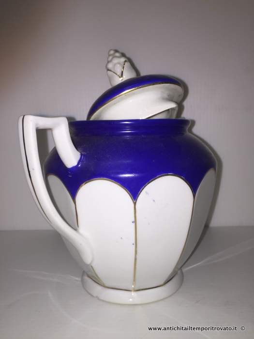 Oggettistica d`epoca - Porcellane e ceramiche - Antica zuccheriera bianca e blu Antica zuccheriera cecoslovacca - Immagine n°5  