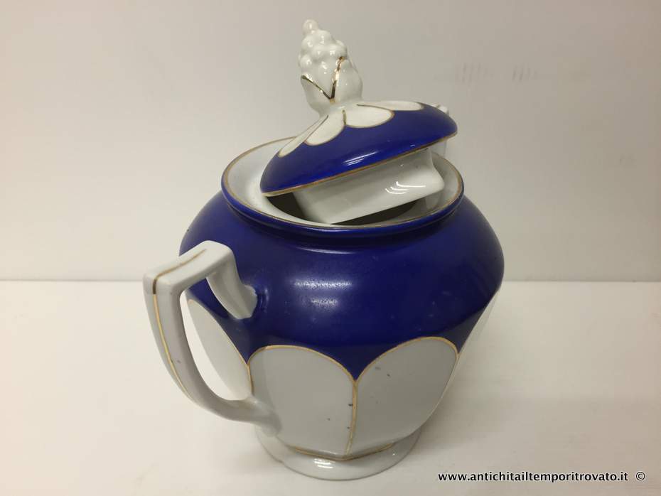 Oggettistica d`epoca - Porcellane e ceramiche - Antica zuccheriera bianca e blu Antica zuccheriera cecoslovacca - Immagine n°6  