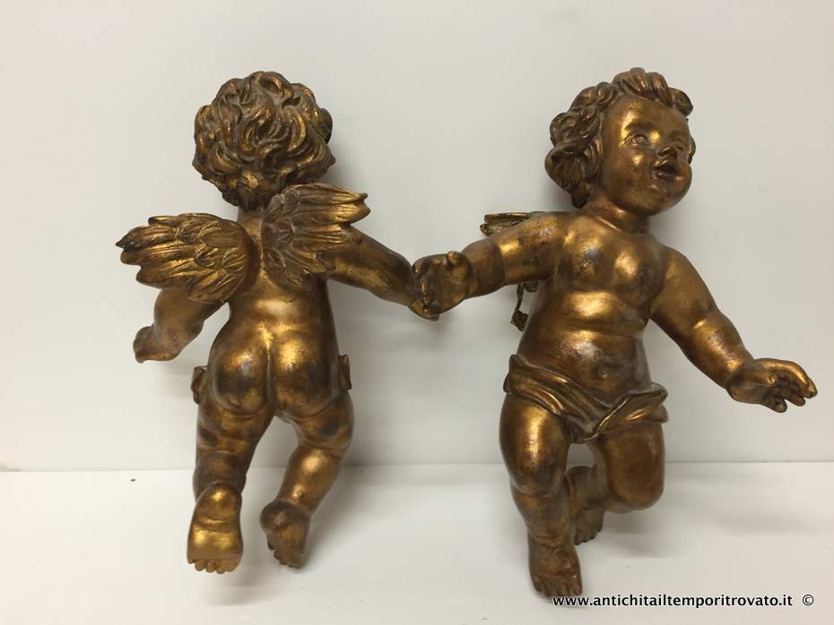 Antichita Il Tempo Ritrovato Antiquariato E Restauro Oggettistica D Epoca Statue Coppia Di Putti In Gesso Dorato