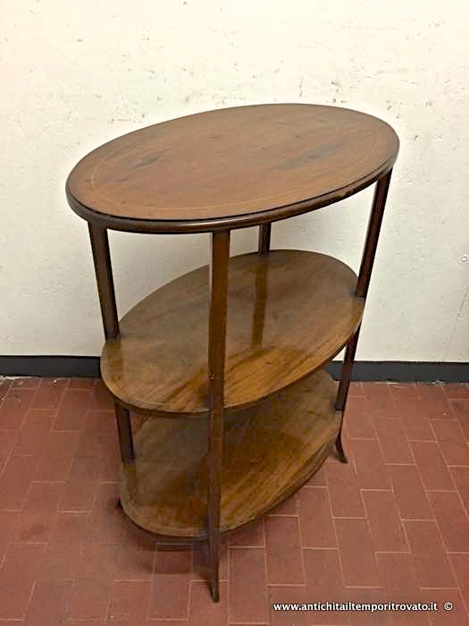 Mobili antichi - Tavoli e tavolini
Tavolino ovale Vittoriano 3 piani d'appoggio - Tavolino in massello di mogano filettato
Immagine n° 