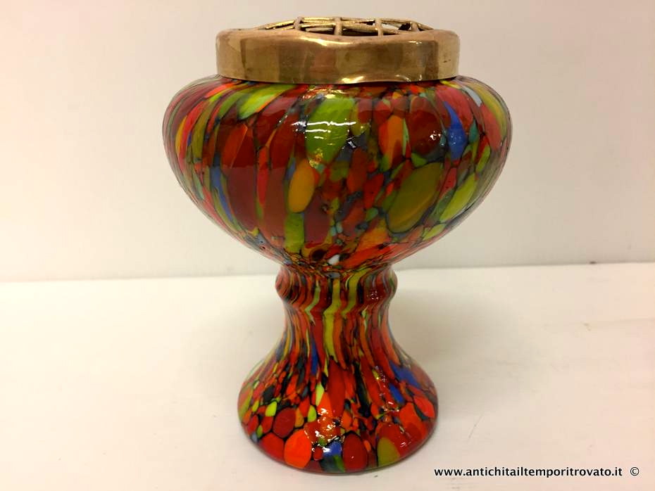 Oggettistica d`epoca - Vetri e cristalli - Coppia di vasi in vetro multicolore Vasi in vetro deco con grata - Immagine n°2  