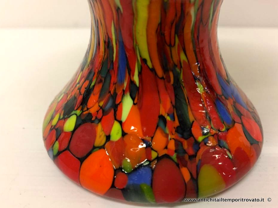 Oggettistica d`epoca - Vetri e cristalli - Coppia di vasi in vetro multicolore Vasi in vetro deco con grata - Immagine n°4  