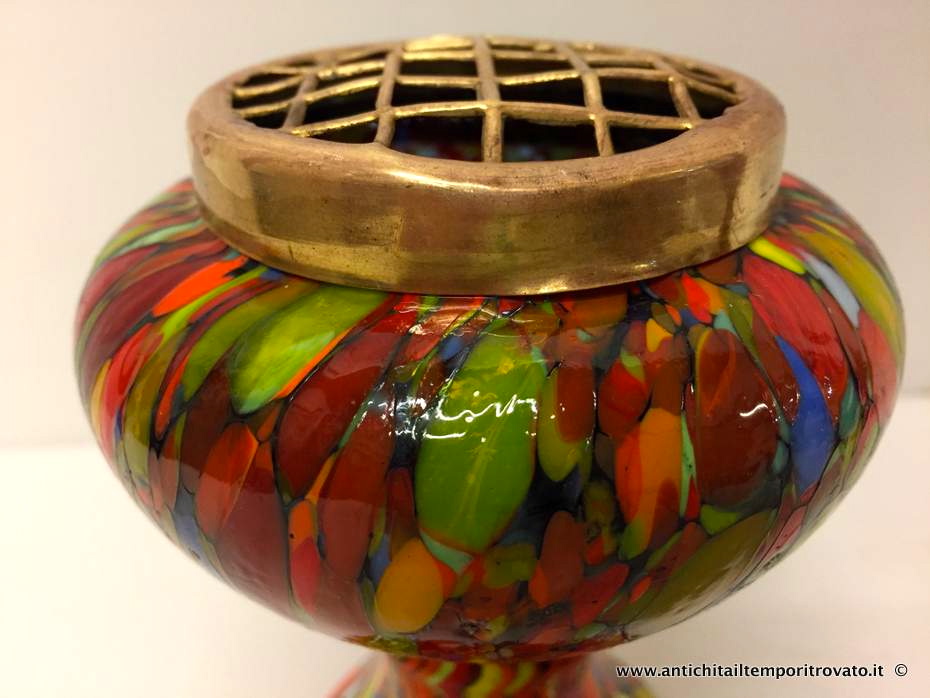 Oggettistica d`epoca - Vetri e cristalli - Coppia di vasi in vetro multicolore Vasi in vetro deco con grata - Immagine n°5  