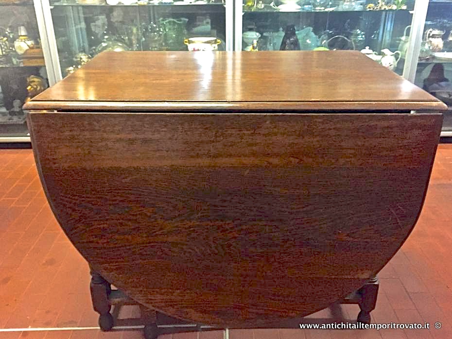 Antico tavolo a bandelle in massello di rovere - Antico tavolo in rovere inglese con bandelle