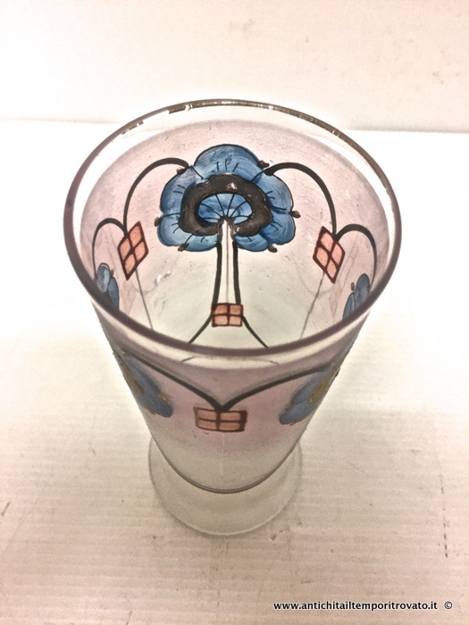 Oggettistica d`epoca - Vetri e cristalli - Antica caraffa deco con due bicchieri Antica caraffa deco dipinta a mano - Immagine n°10  