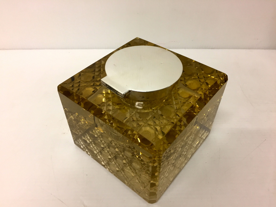 Oggettistica d`epoca - Calamai - Antico calamaio beige in cristallo e argento Calamaio inglese in cristallo e argento - Immagine n°8  
