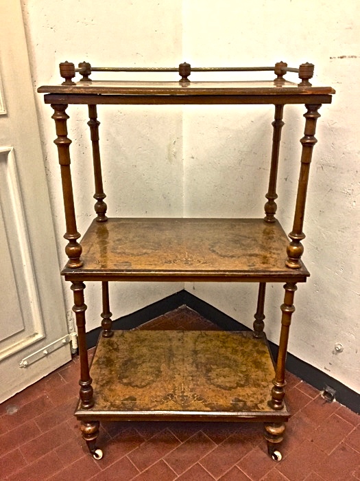 Antico etagere in radica con intarsi - Etagere Vittoriano in radica