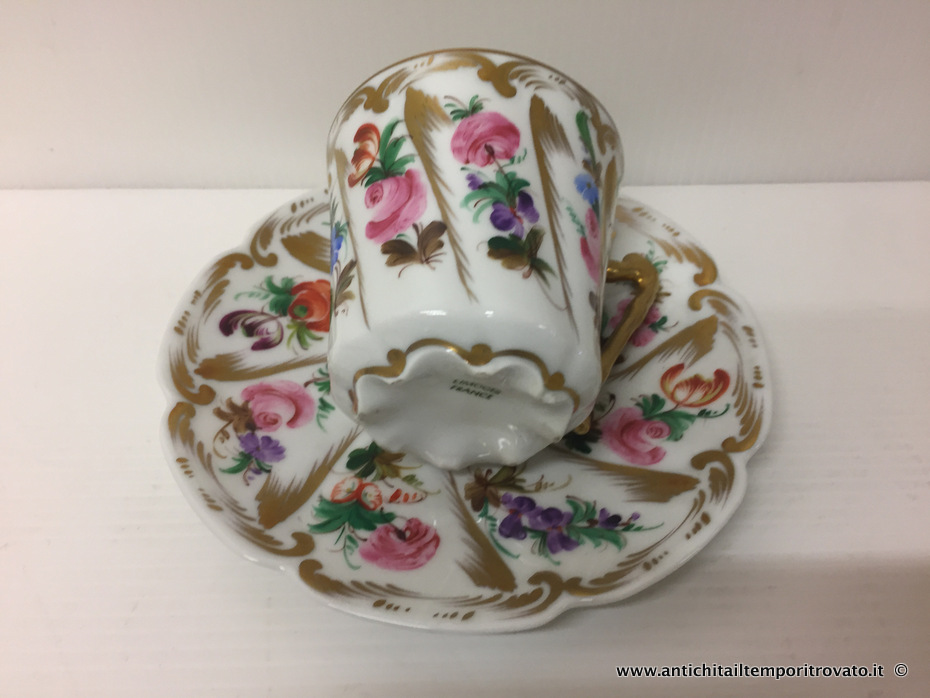 Oggettistica d`epoca - Tazze da collezione - Antica tazza francese in limoges Tazza dell`800 con decori floreali - Immagine n°8  