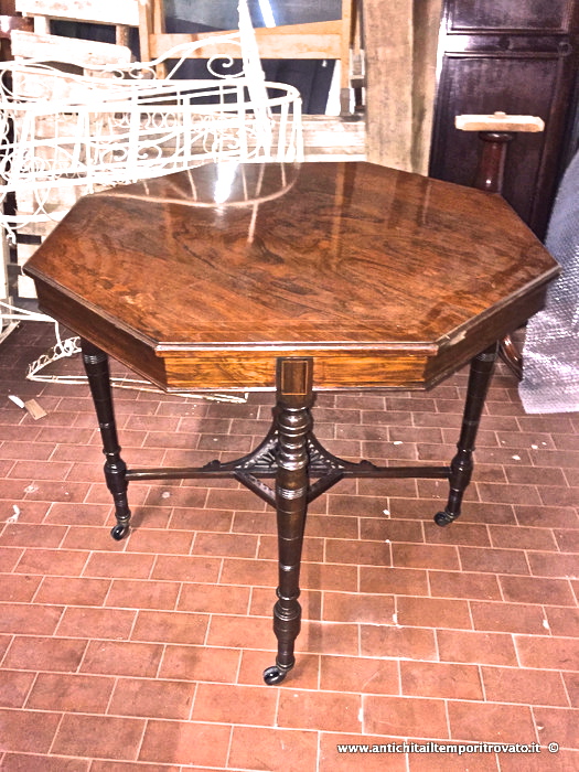 Mobili antichi - Tavoli e tavolini - Tavolino in palissandro intarsiato Antico tavolino inglese da salotto - Immagine n°2  