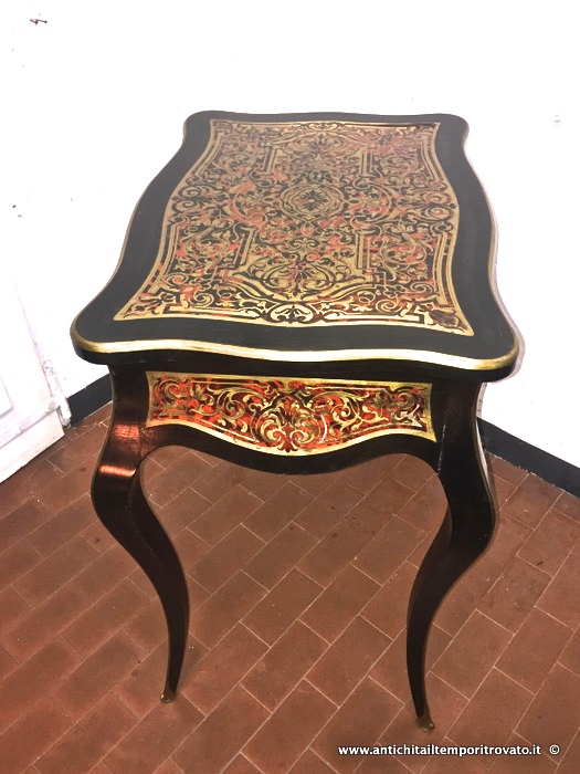 Mobili antichi - Tavoli e tavolini - Antico tavolo Boulle da signora Tavolino Napoleone III in ebano intarsi ottone - Immagine n°10  