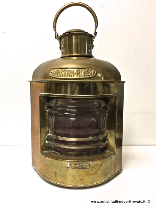 Antica lanterna navale per segnalazioni sinistra Rejna Zanardini - Vecchia lampada da scialuppa di salvataggio rossa con fornello