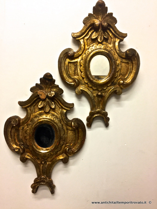 Oggettistica d`epoca - Specchi e cornici - Antica coppia piccole specchiere oro a mecca - Immagine n°2  