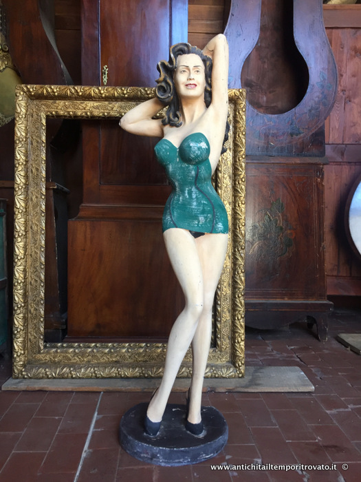 Antica figura pubblicitaria Jantzen da negozio anni 50 -  Ragazza pubblicitaria Jantzen a figura intera 1940 1950