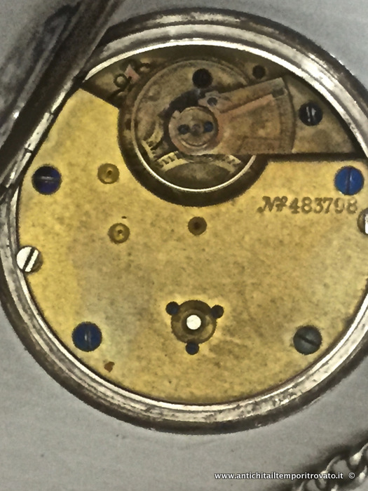 Oggettistica d`epoca - Orologi e portaorologi - Antico orologio da taschino con catena in argento inglese Orologio Saqui e Lawrence - Immagine n°6  
