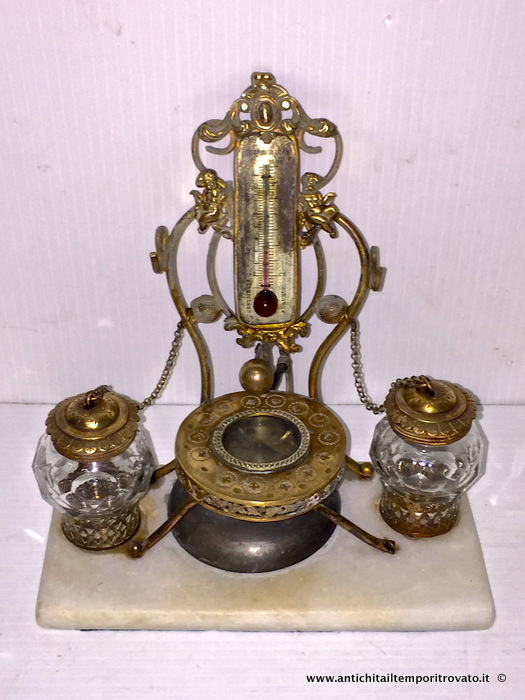 Piccolo calamaio da collezione dell'800 - Antico calamaio con bussola termometro e campanello