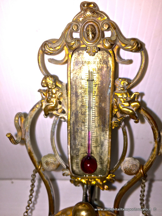 Oggettistica d`epoca - Calamai - Piccolo calamaio da collezione dell'800 Antico calamaio con bussola termometro e campanello - Immagine n°3  