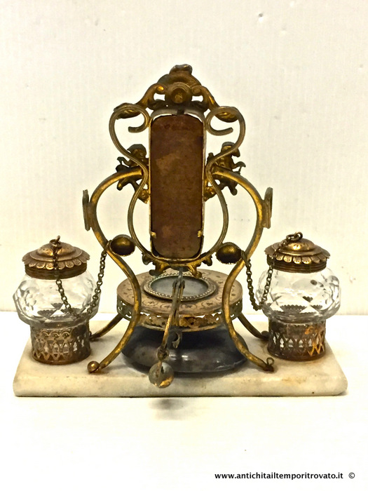 Oggettistica d`epoca - Calamai - Piccolo calamaio da collezione dell'800 Antico calamaio con bussola termometro e campanello - Immagine n°10  