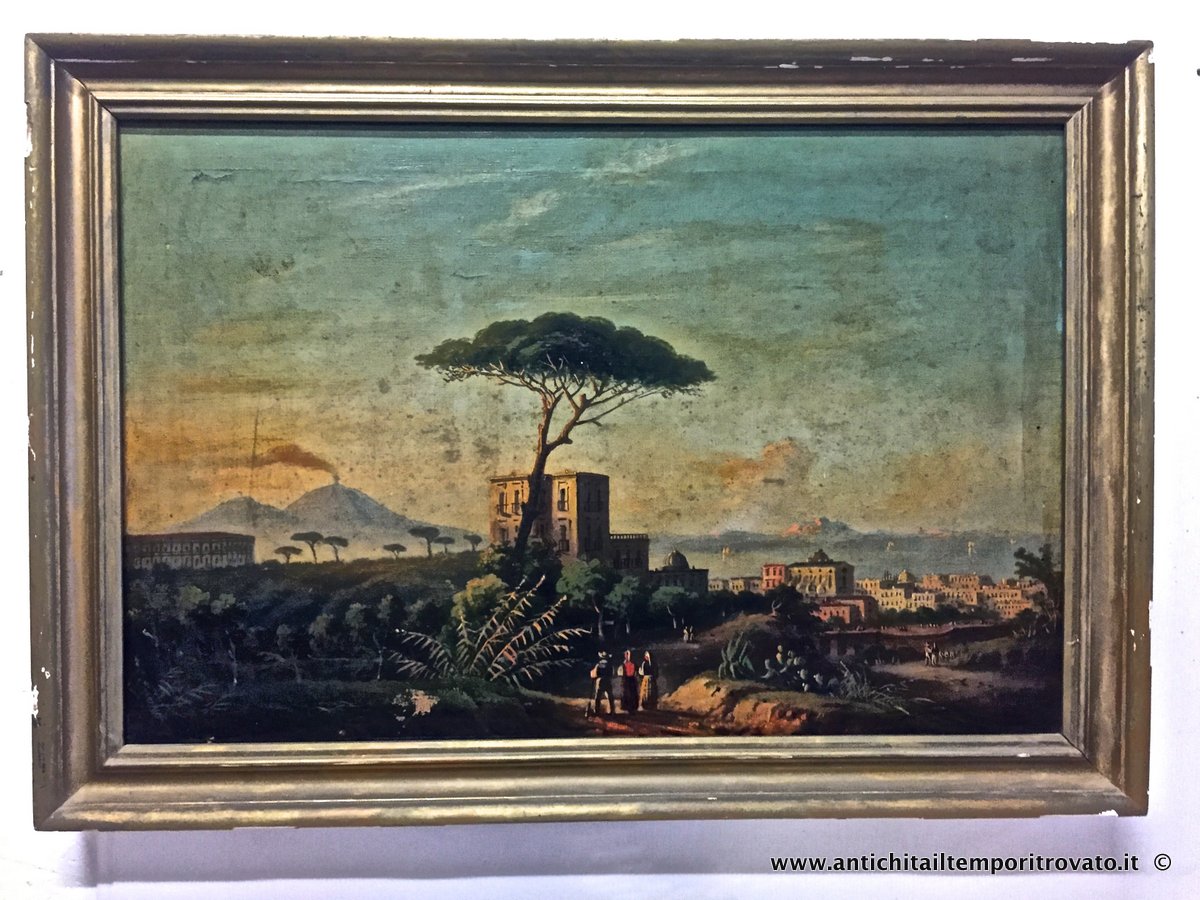 Antico paesaggio napoletano dipinto ad olio nell'800 - Antico paesaggio napoletano dell'800 visto dallo Scudillo