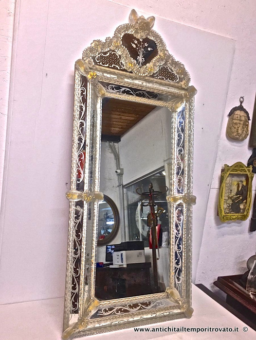 Antica specchiera in vetro di Murano - Specchio di Murano metà 900