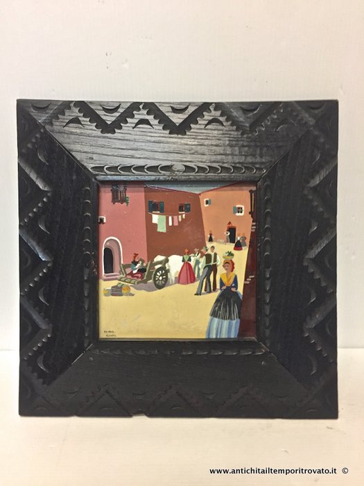 Sardegna antica → Tutto Sardegna → Antica mattonella di Edina Altara con scorcio paese sardo Antica mattonella di Edina Altara con personaggi sardi
Antica e deliziosa mattonella (cm.15x15) dipinta a mano realizzata a freddo dall'artista sassarese Edina Altara (1898/1983) all'interno della sua cornice intagliata ed ebanizzata (cm.29x29): …
... continua ...
Immagine:immagini/catalogo/6000/6597.jpg