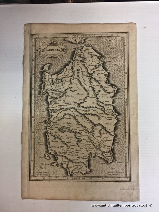 Antica carta della Sardegna di Gerardo Mercatore, prima edizione - Antica carta geografica sarda di Gerard Kreemer