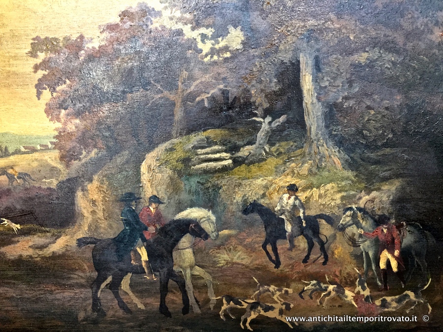 Oggettistica d`epoca - Stampe e dipinti - Antico e grande dipinto ad olio: scena di caccia inglese - Immagine n°2  