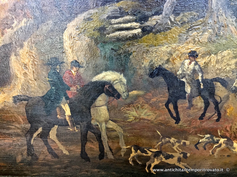 Oggettistica d`epoca - Stampe e dipinti - Antico e grande dipinto ad olio: scena di caccia inglese - Immagine n°4  