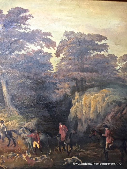 Oggettistica d`epoca - Stampe e dipinti - Antico e grande dipinto ad olio: scena di caccia inglese - Immagine n°5  