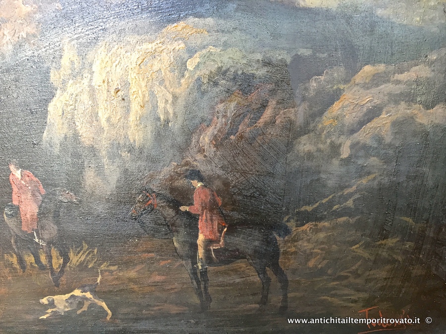 Oggettistica d`epoca - Stampe e dipinti - Antico e grande dipinto ad olio: scena di caccia inglese - Immagine n°6  