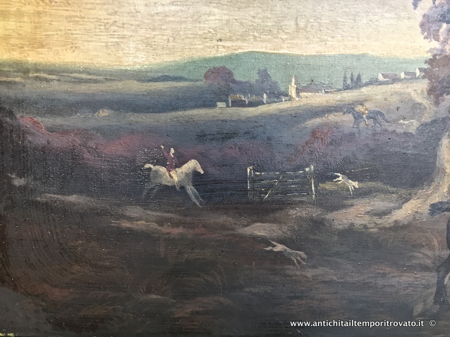 Oggettistica d`epoca - Stampe e dipinti - Antico e grande dipinto ad olio: scena di caccia inglese - Immagine n°9  